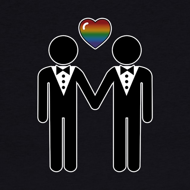 Gay Silhouette Grooms with Rainbow Colored Pride Heart by LiveLoudGraphics